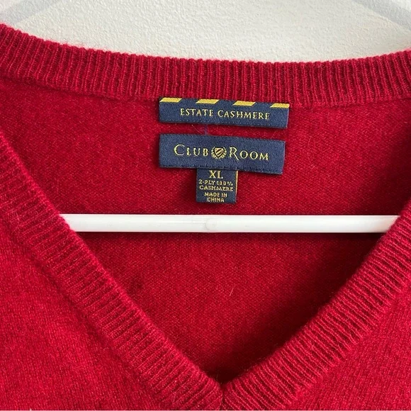 Club Room red cashmere V-neck Sweater 2 Ply Red Men’s Size XL - Picture 4 of 12